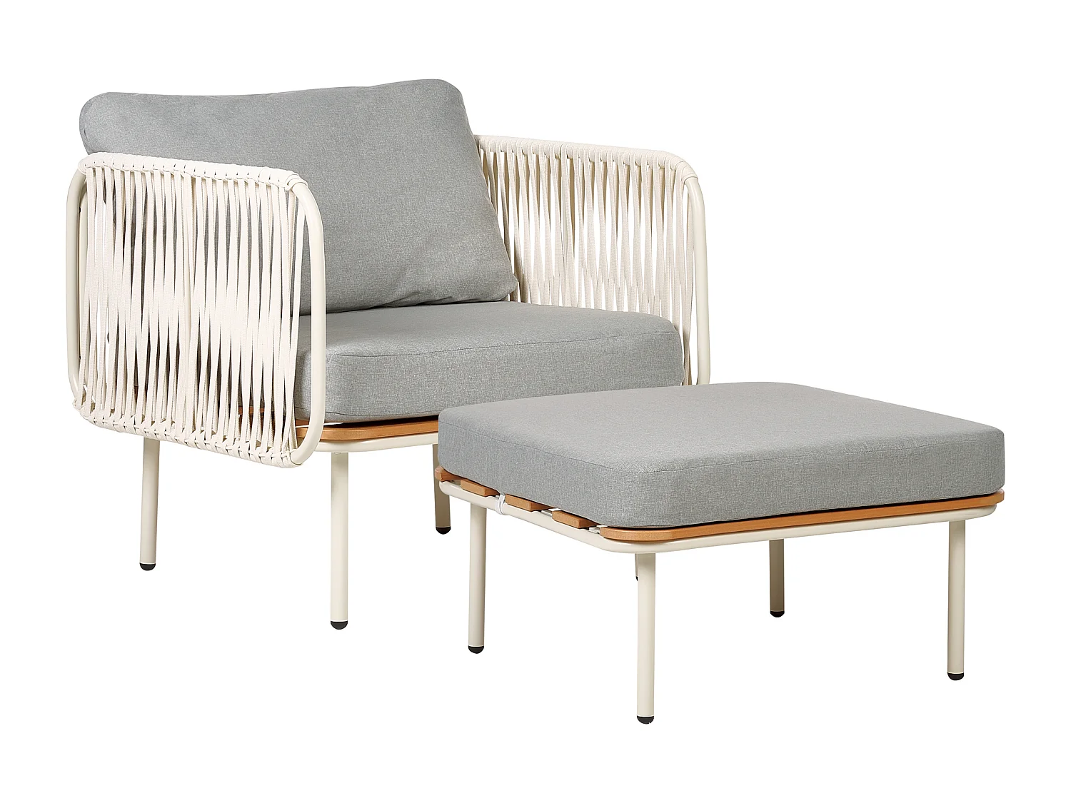 Gartensessel mit Ottomane Set weiß aus Metall Kunstholz Auflage grau Senise