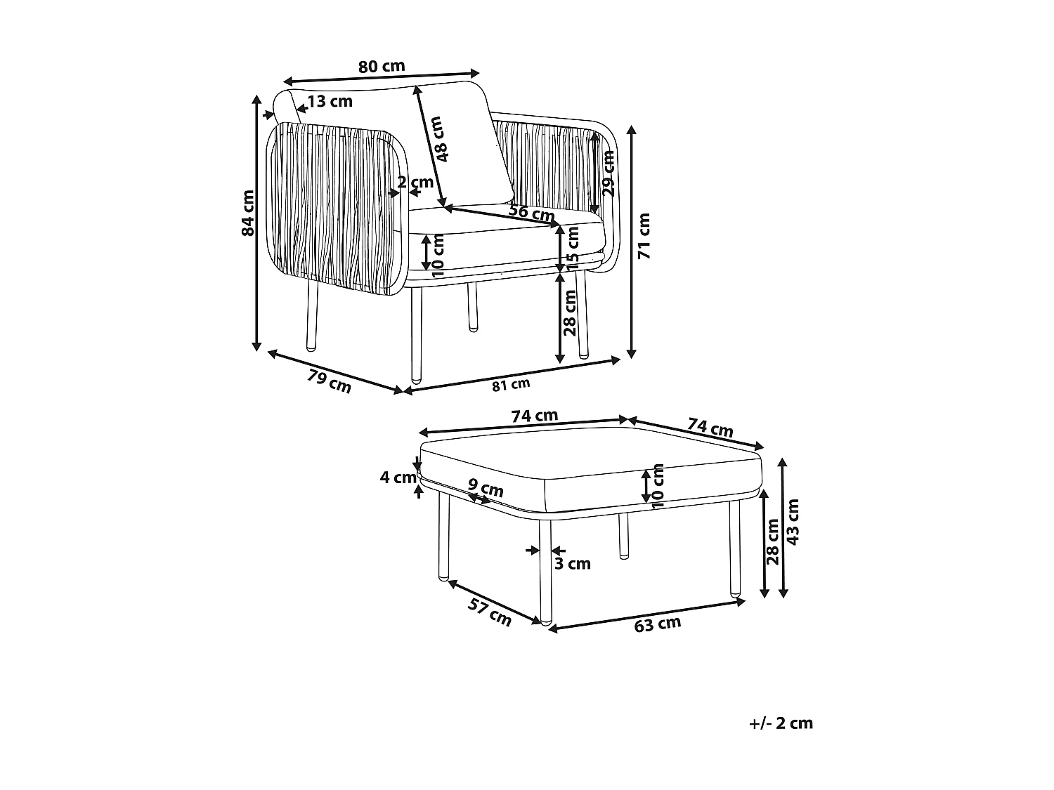 Gartensessel mit Ottomane Set weiß aus Metall Kunstholz Auflage grau Senise