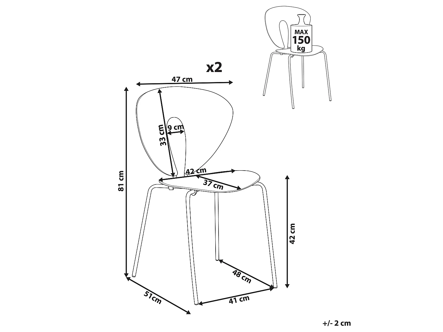 Set van 2 eetkamerstoelen TRACY Zwart