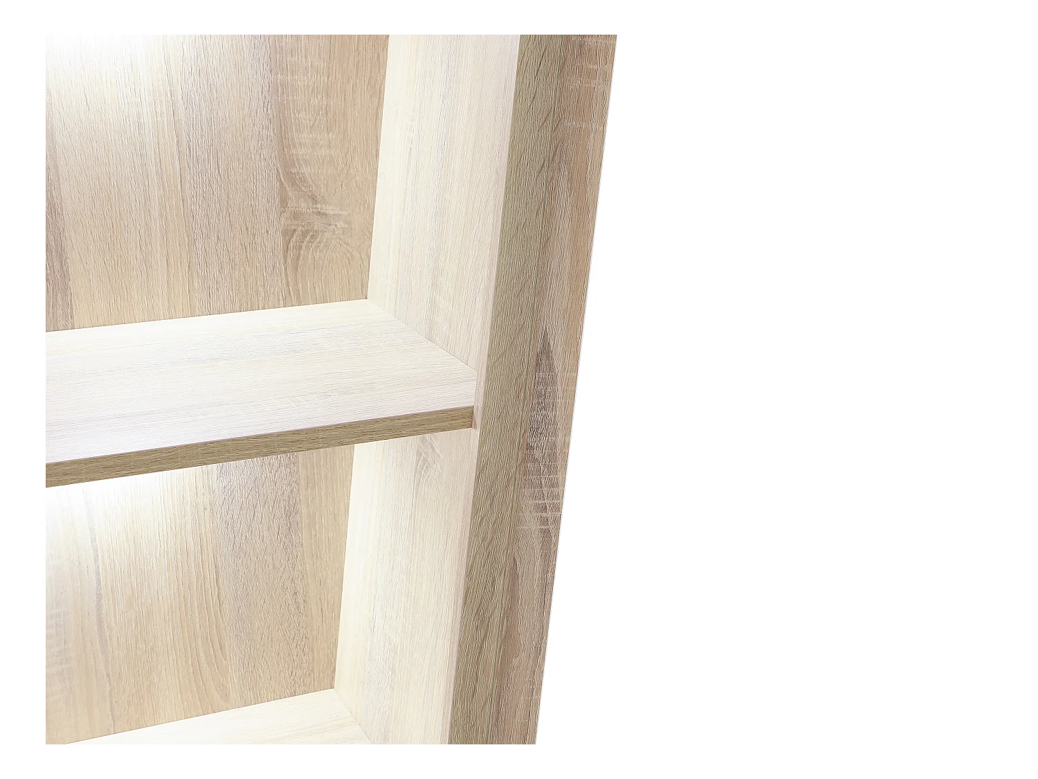 Vitrinenschrank mit 2 Türen & 2 Ablagefächern - Mit LED-Beleuchtung - Weiß & Holzfarben - ZAOTI