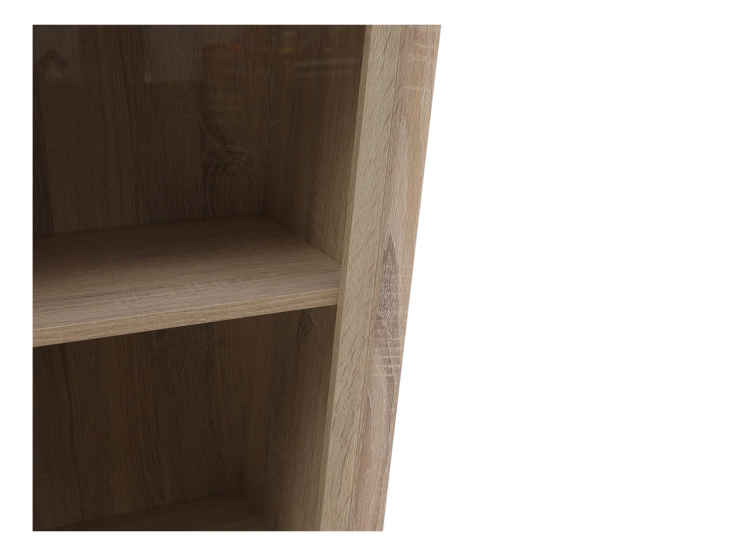 Vitrinenschrank mit 2 Türen & 2 Ablagefächern - Mit LED-Beleuchtung - Weiß & Holzfarben - ZAOTI