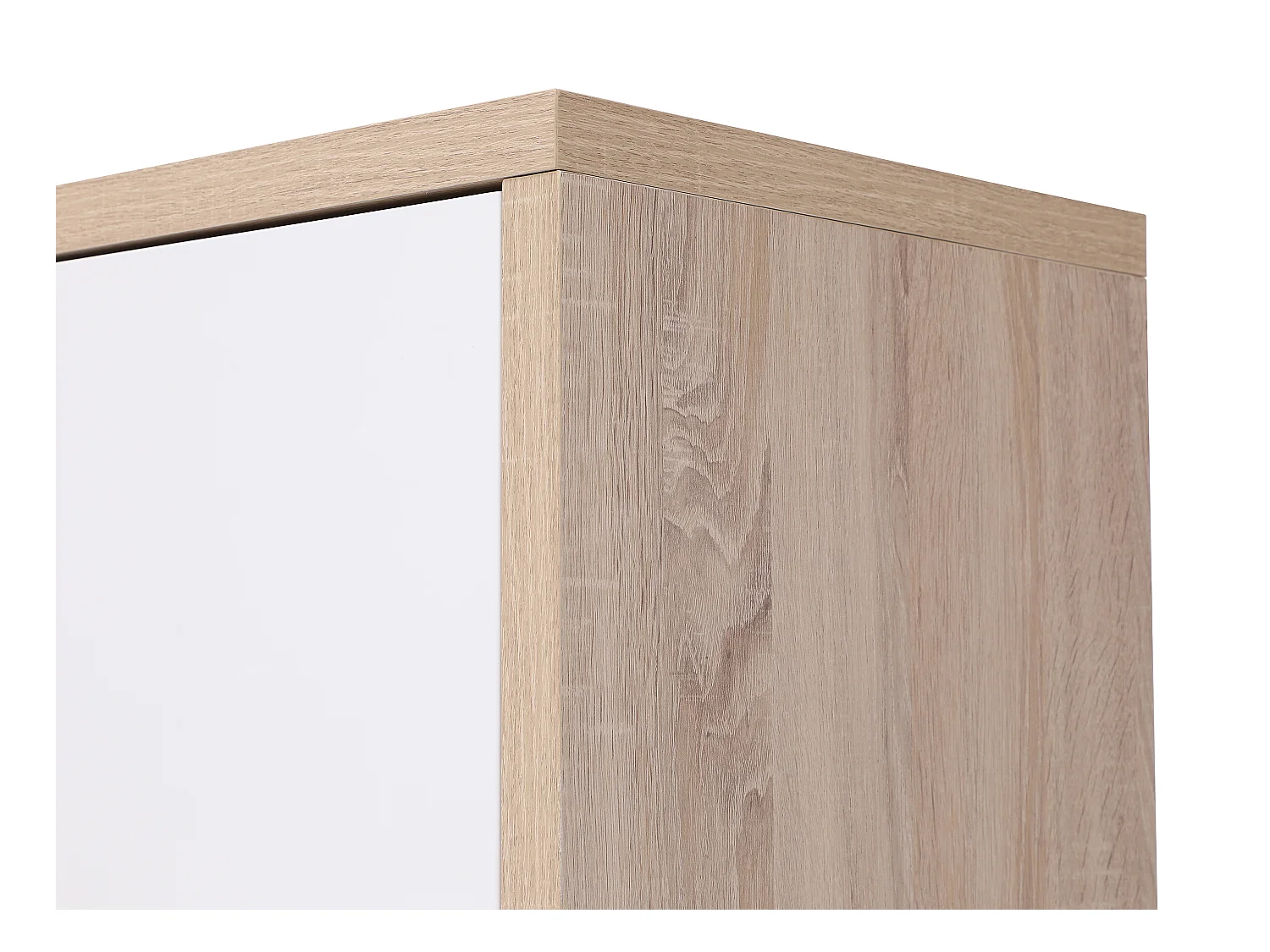 Vitrinenschrank mit 2 Türen & 2 Ablagefächern - Mit LED-Beleuchtung - Weiß & Holzfarben - ZAOTI