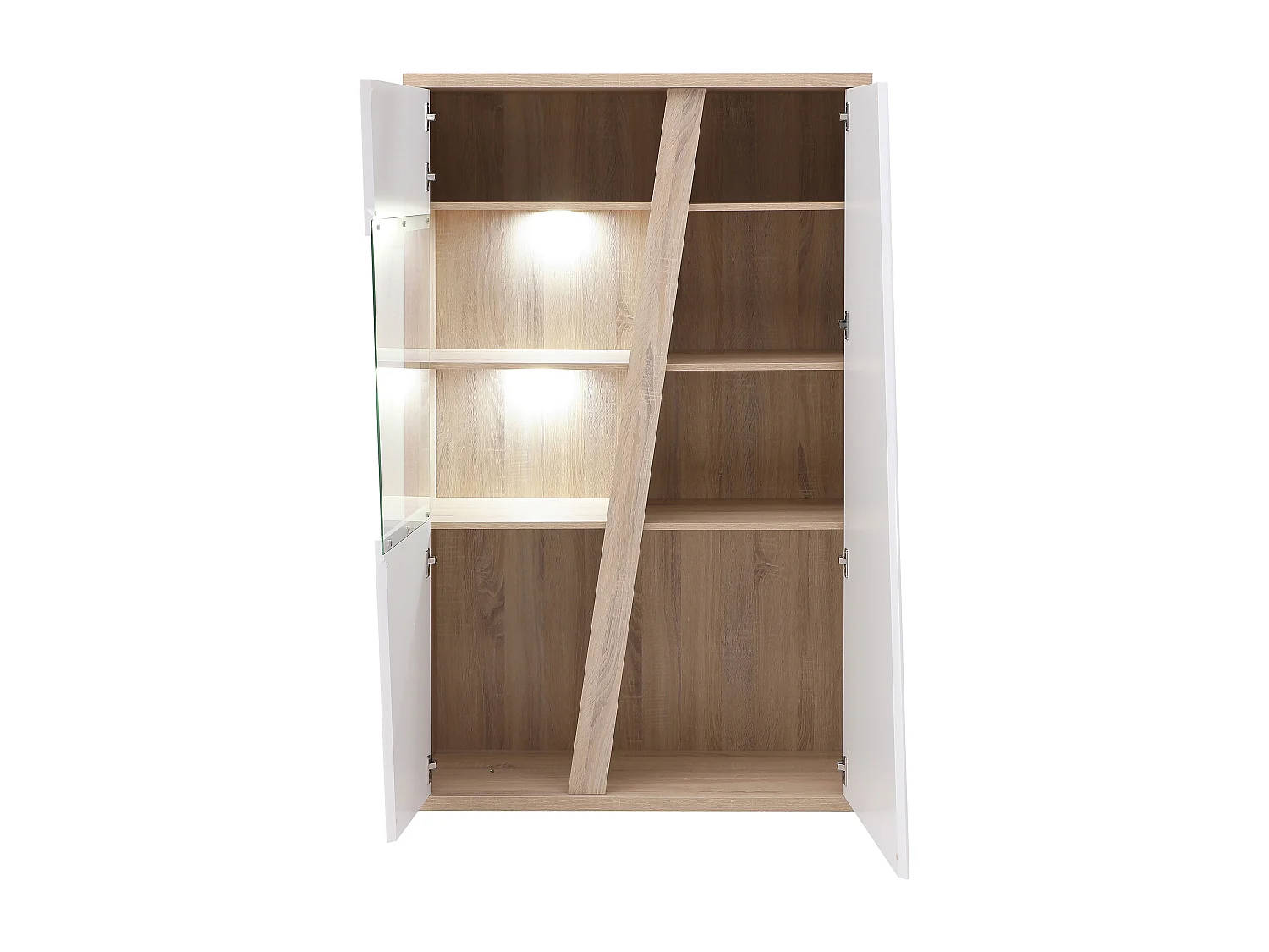 Vitrine 2 portes et 2 niches avec LEDs - Blanc et naturel - ZAOTI