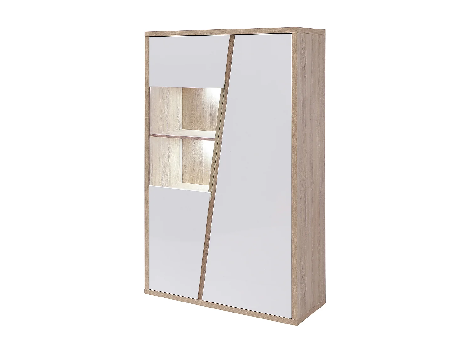 Vitrine 2 portes et 2 niches avec LEDs - Blanc et naturel - ZAOTI