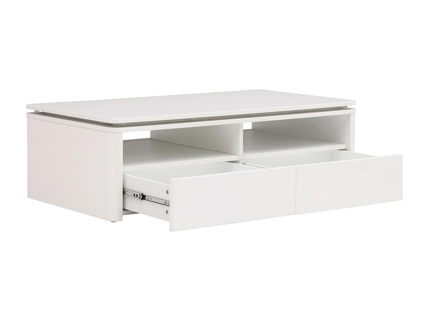 Couchtisch mit 2 Schubladen & 2 Ablagefächern - Mit LED-Beleuchtung - Weiß - SYLPIA