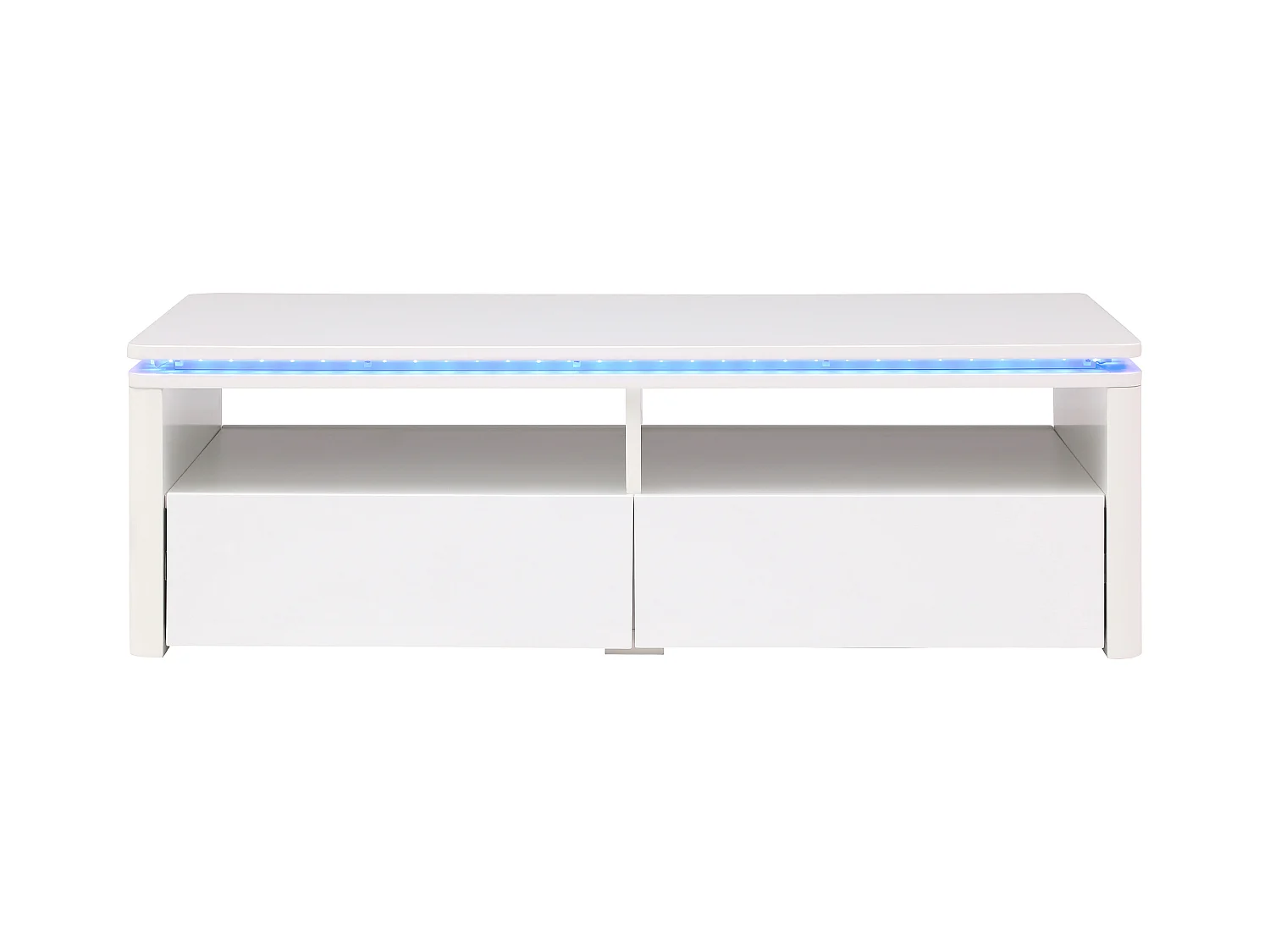 Table basse 2 tiroirs et 2 niches avec LEDs - Blanc - SYLPIA