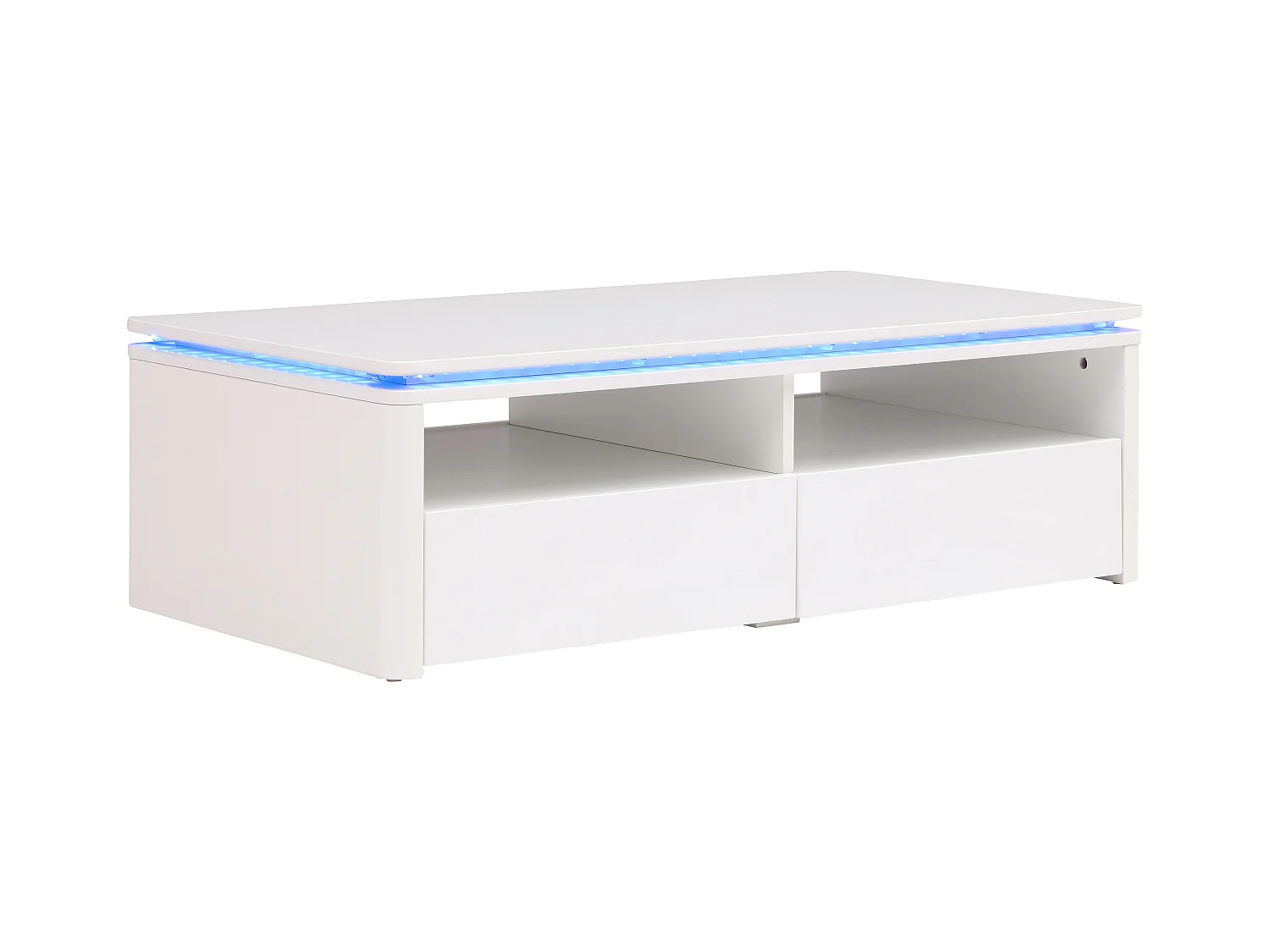 Table basse 2 tiroirs et 2 niches avec LEDs - Blanc - SYLPIA