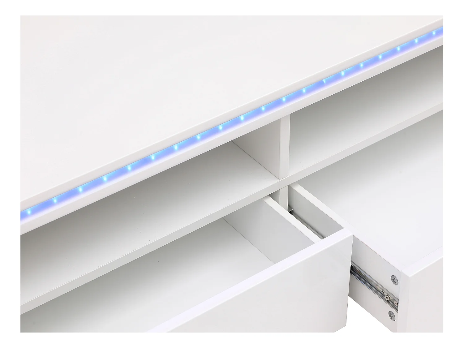 Table basse 2 tiroirs et 2 niches avec LEDs - Blanc - SYLPIA