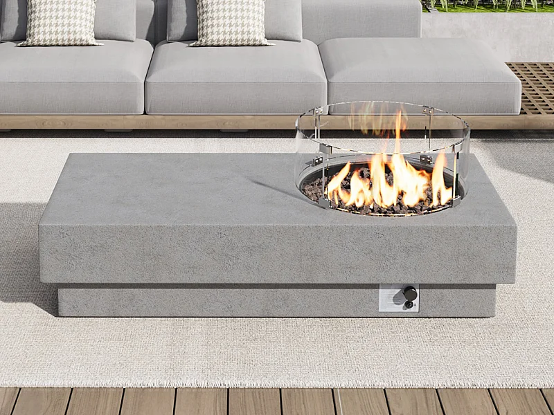 Table braséro rectangulaire au gaz en MGO effet béton – Foyer rond - SEROZA