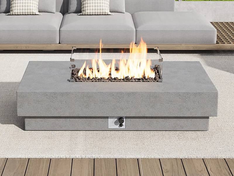 Table braséro rectangulaire au gaz en MGO effet béton – Foyer carré - SEROZA