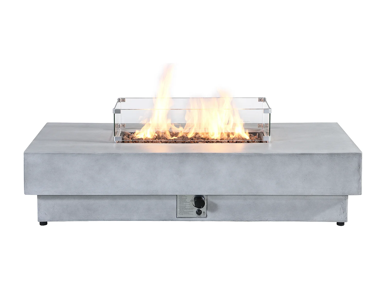 Tisch rechteckig mit Gasfeuerstelle - MGO - Beton-Optik - Eckige Feuerstelle - SEROZA