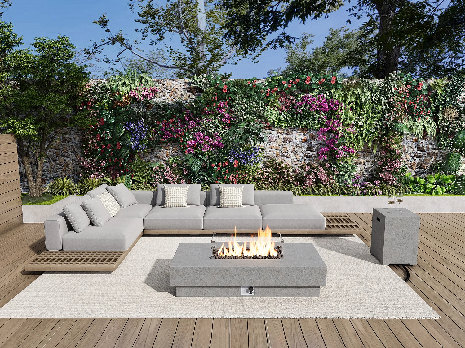 Table braséro rectangulaire au gaz en MGO effet béton – Foyer carré - SEROZA