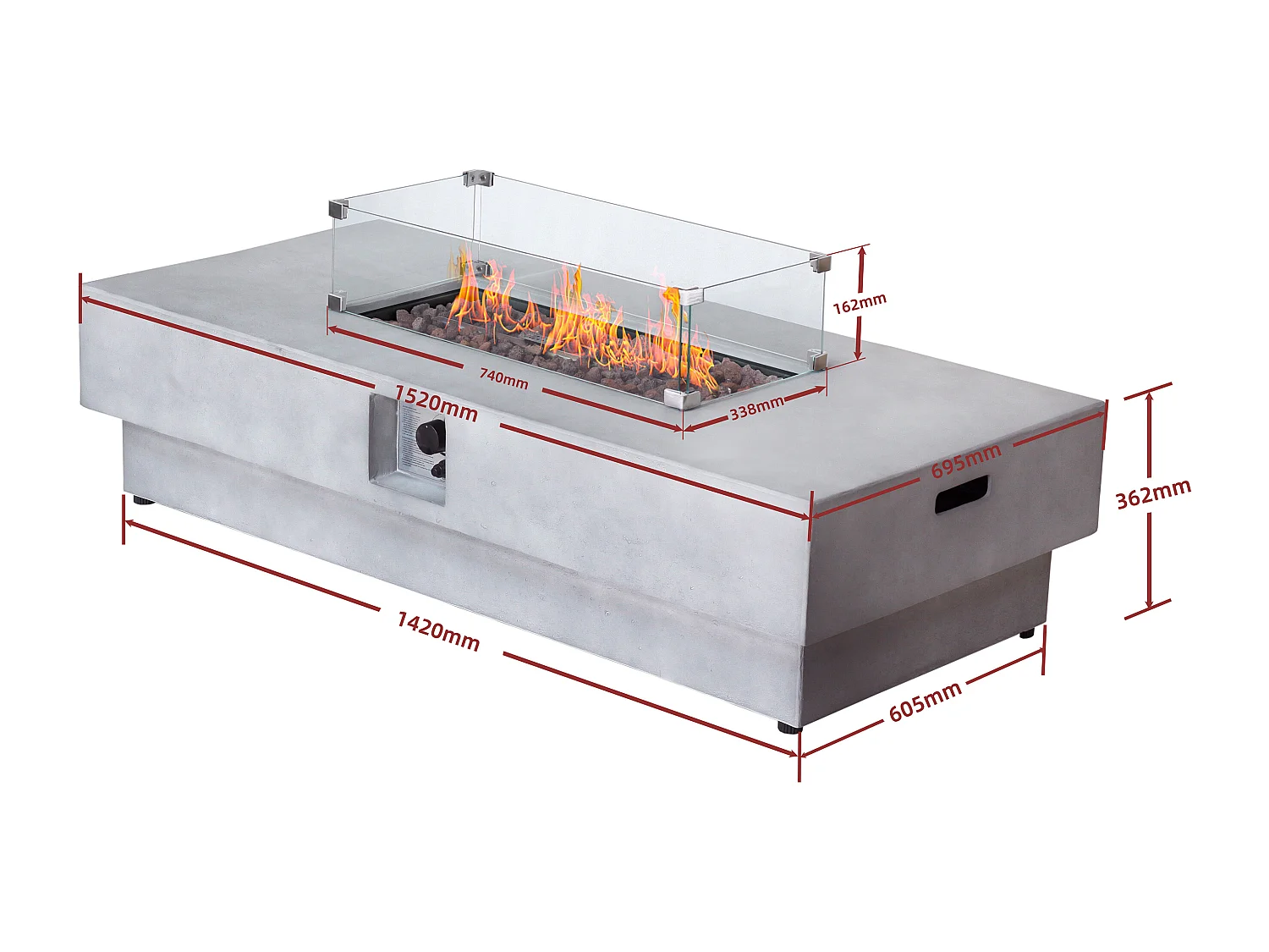 Table braséro rectangulaire au gaz en MGO effet béton – Foyer carré - SEROZA