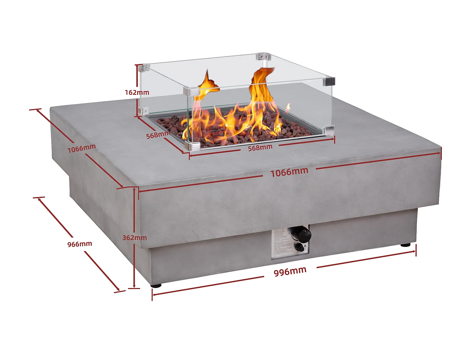 Mesa brasero cuadrada de gas en MGO efecto hormigón - SEROZA