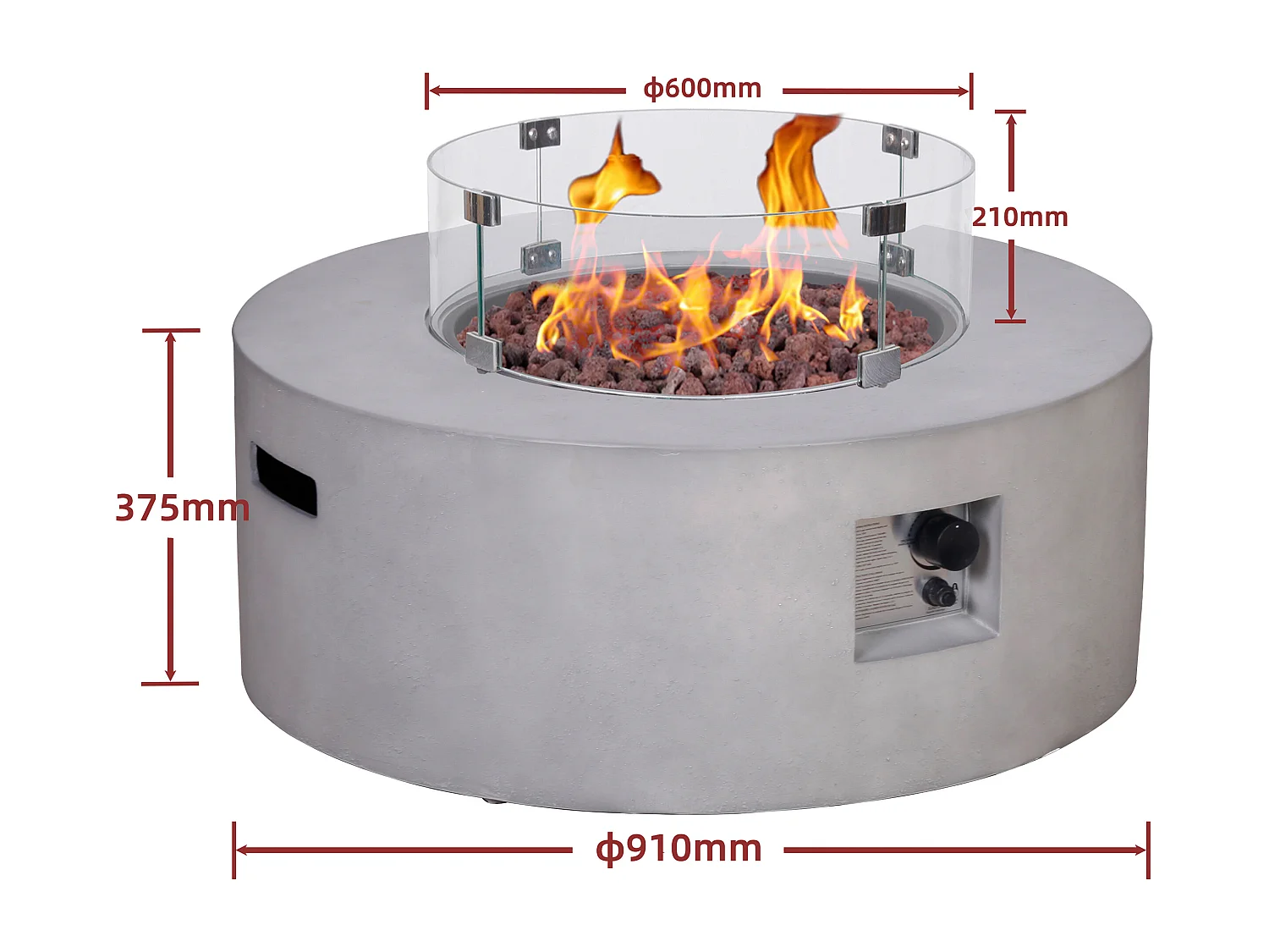 Tisch rund mit Gasfeuerstelle - MGO - Beton-Optik - SEROZA