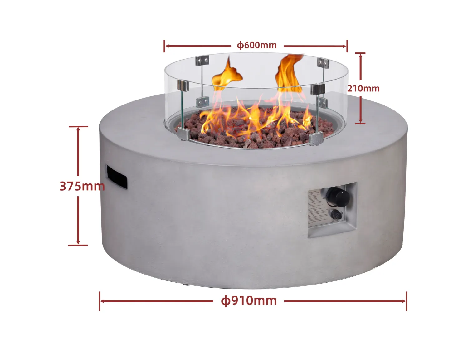 Tisch rund mit Gasfeuerstelle - MGO - Beton-Optik - SEROZA