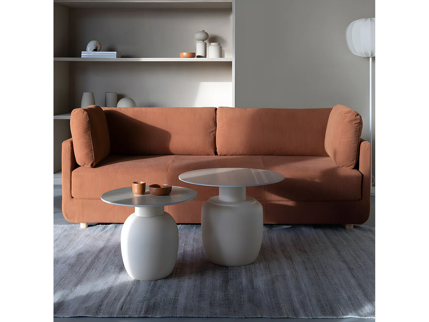 Karula - Table basse ronde effet travertin ø60cm - Beige