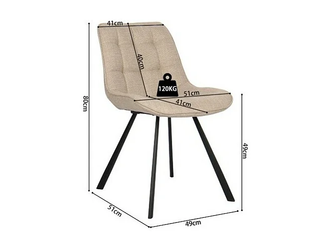 Chaise PALMA – Tissu beige – L51 x H80 x P61 cm – Confort et élégance