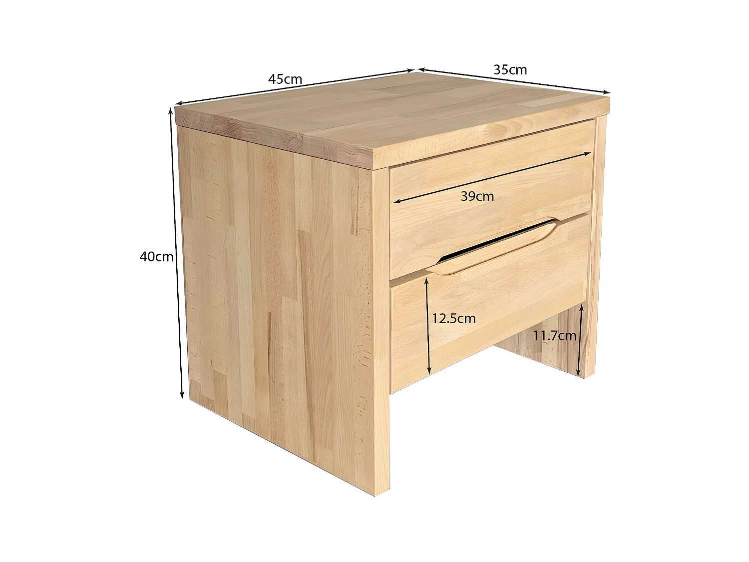 Chevet 2 tiroirs 35x45x40 cm/ Hêtre massif huilé