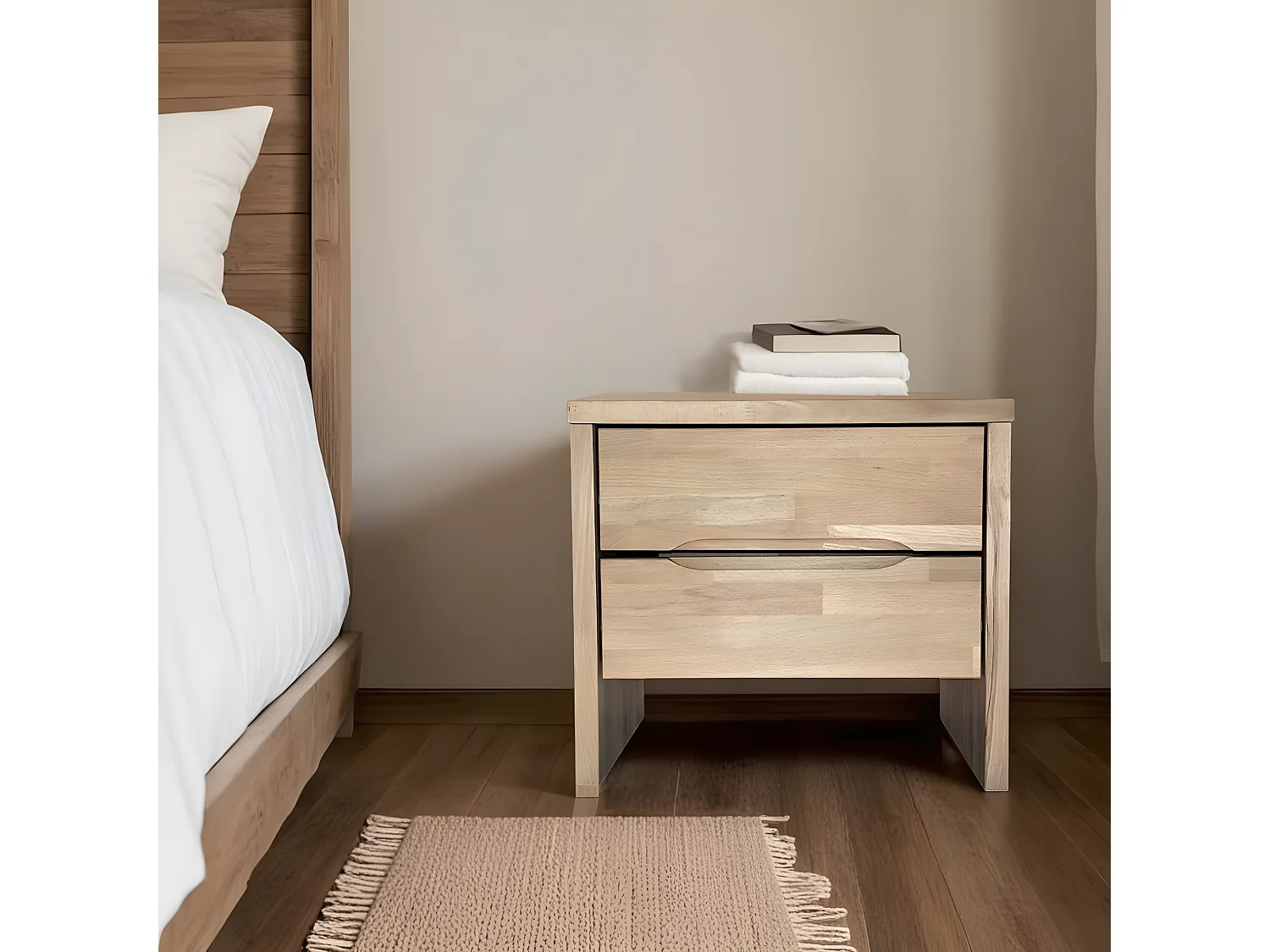 Chevet 2 tiroirs 35x45x40 cm/ Hêtre massif huilé