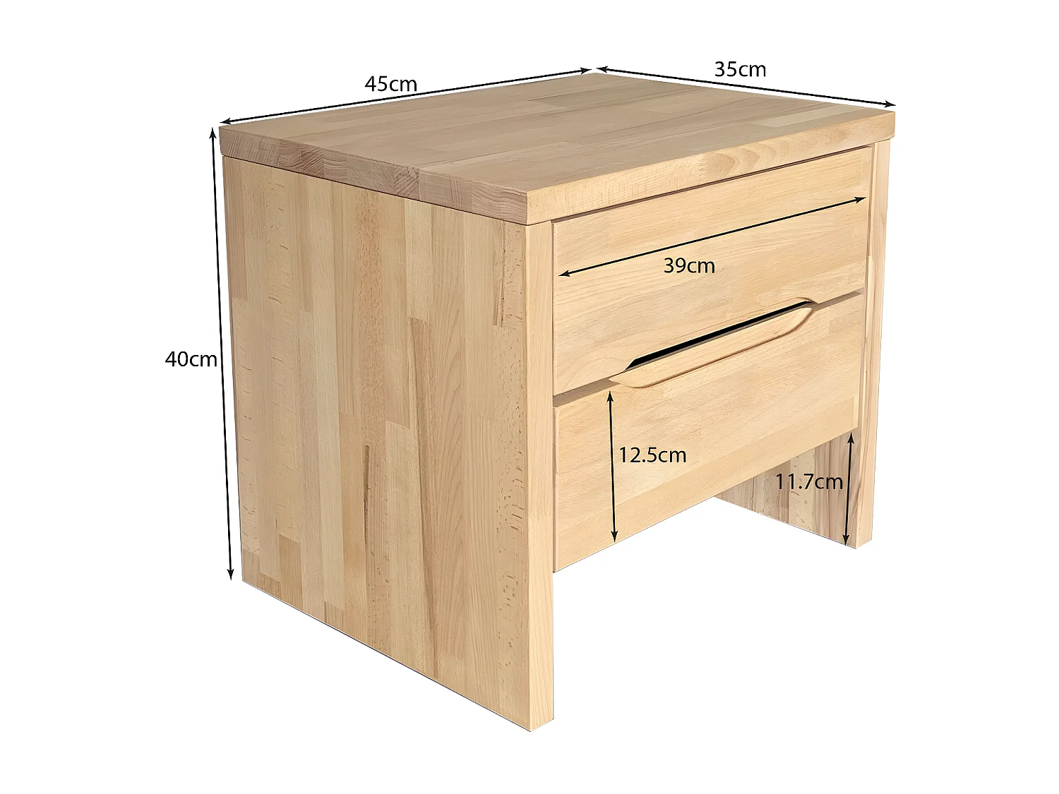 Chevet 2 tiroirs 35x45x40 cm/ Hêtre massif huilé