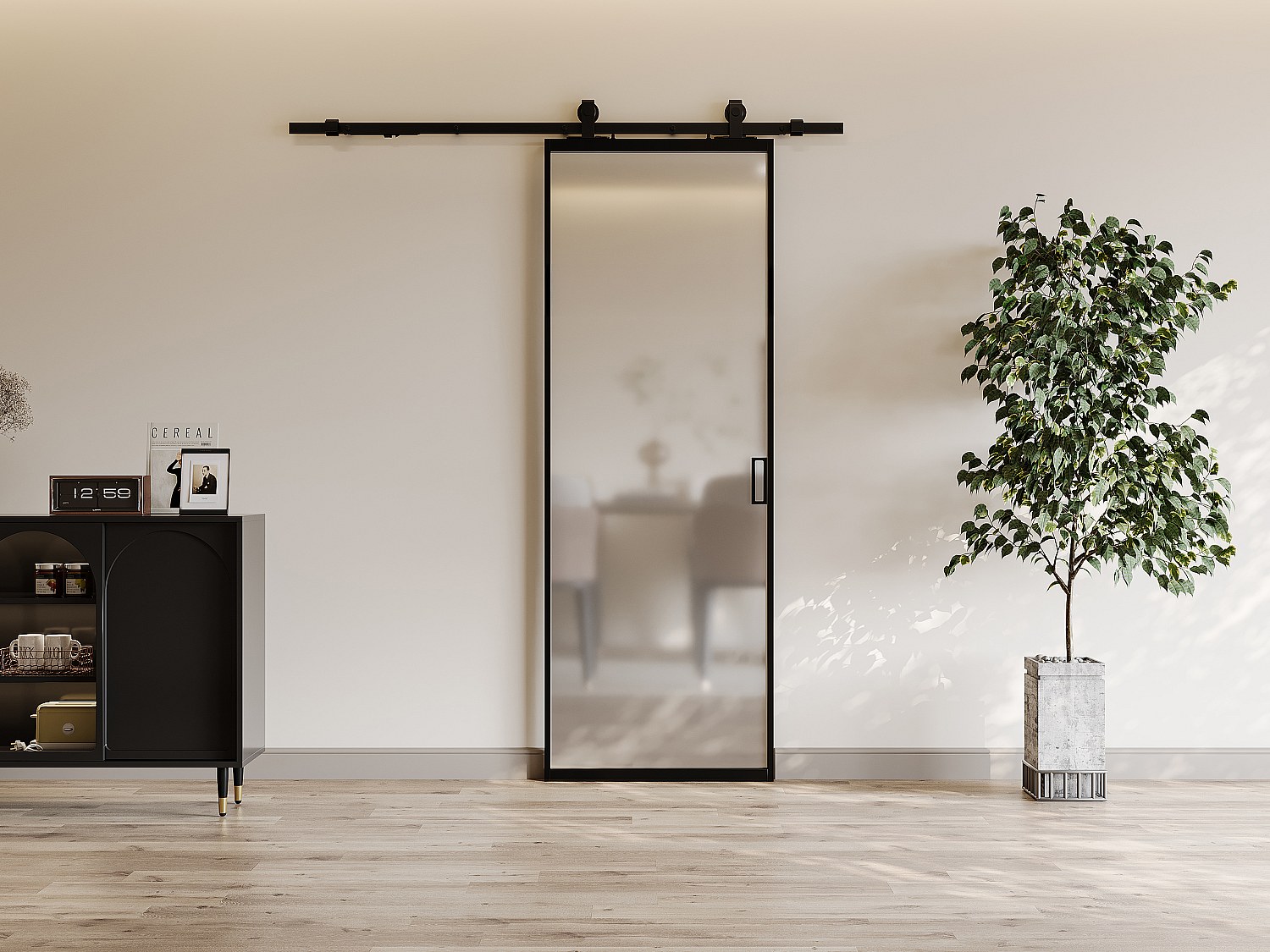 Vente-unique Schiebetür Mit Laufschienensystem - Aluminium & Sicherheitsglas Mattiert - 205 X 73 Cm - Linci Ii