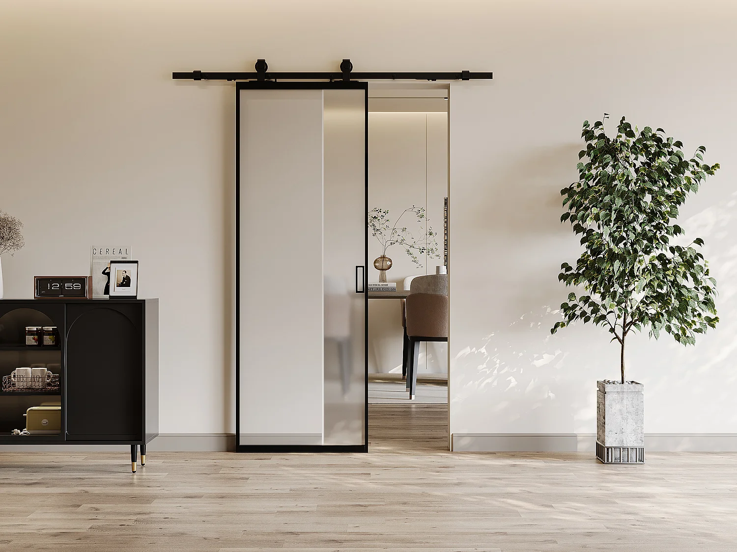 Porte coulissante avec système en applique - aluminium et verre trempé dépoli - H205 x L73 cm - LINCI II