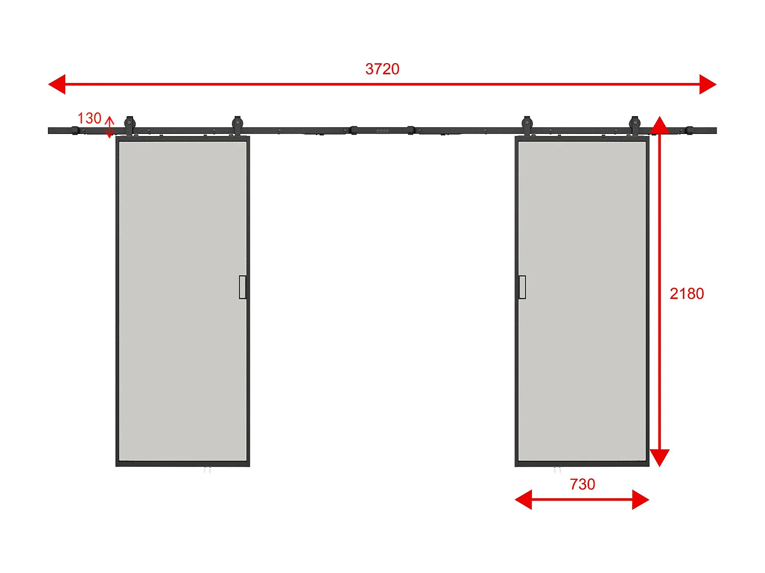Porte coulissante double avec système en applique - aluminium et verre trempé dépoli - 2 x H205 x L83 cm - LINCI II