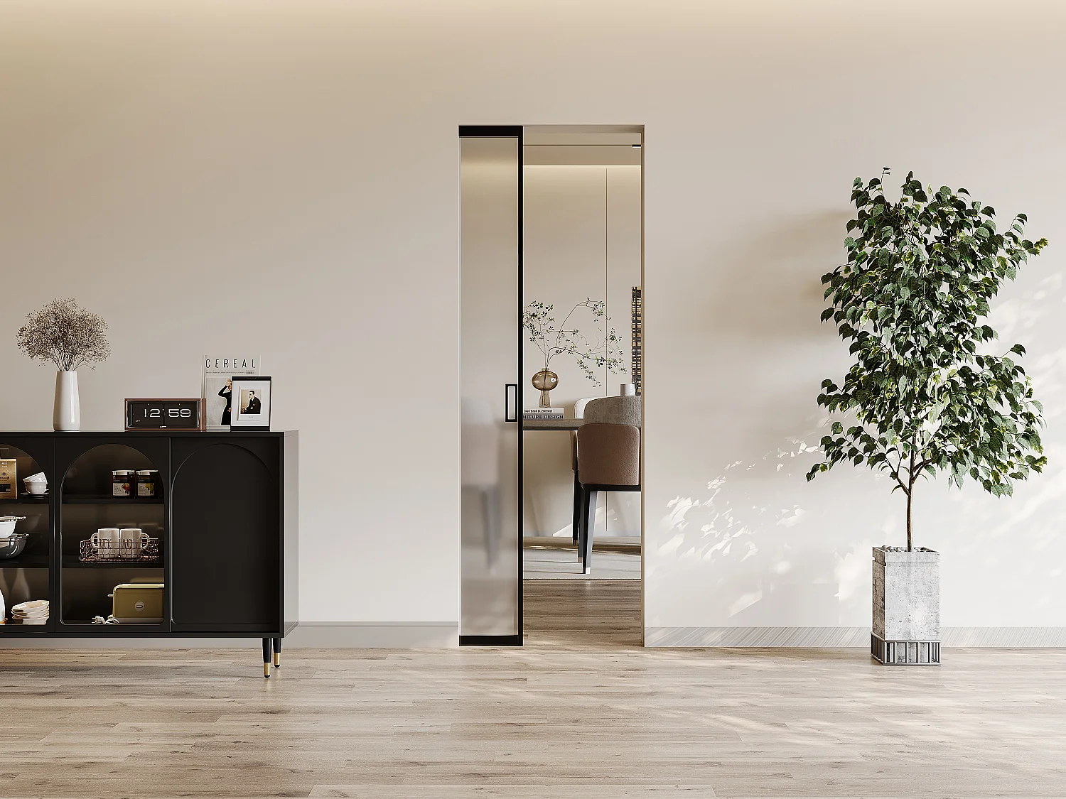 Porta scorrevole con sistema a incasso H205 x L73 cm  Alluminio e Vetro temperato smerigliato - LINCI II