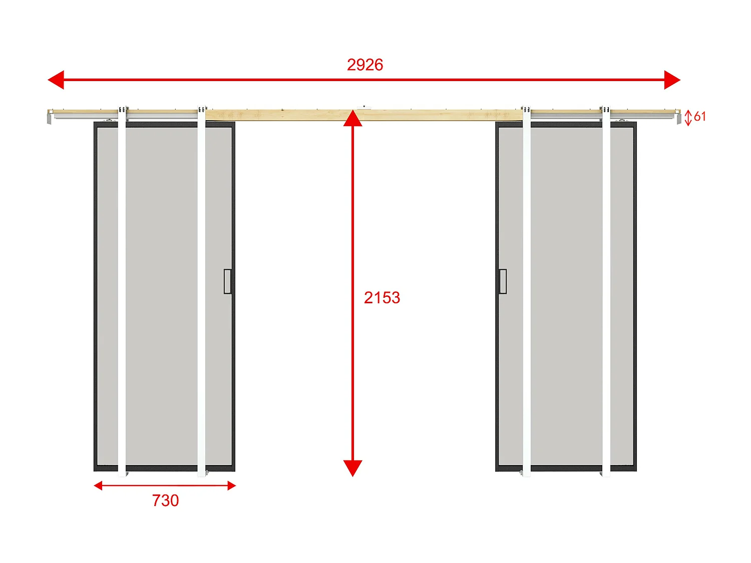 Doppel-Schiebetür mit Galandage-System - Aluminium & Sicherheitsglas mattiert - 2 x 205 x 73 cm - LINCI II