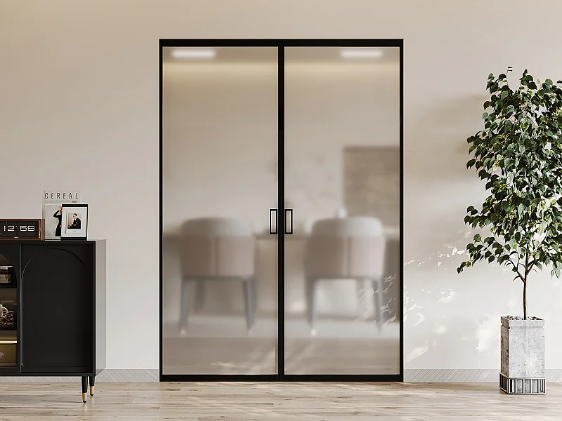 Porta scorrevole doppia con sistema a incasso 2xH205xL73cm  Alluminio e Vetro temperato smerigliato - LINCI II