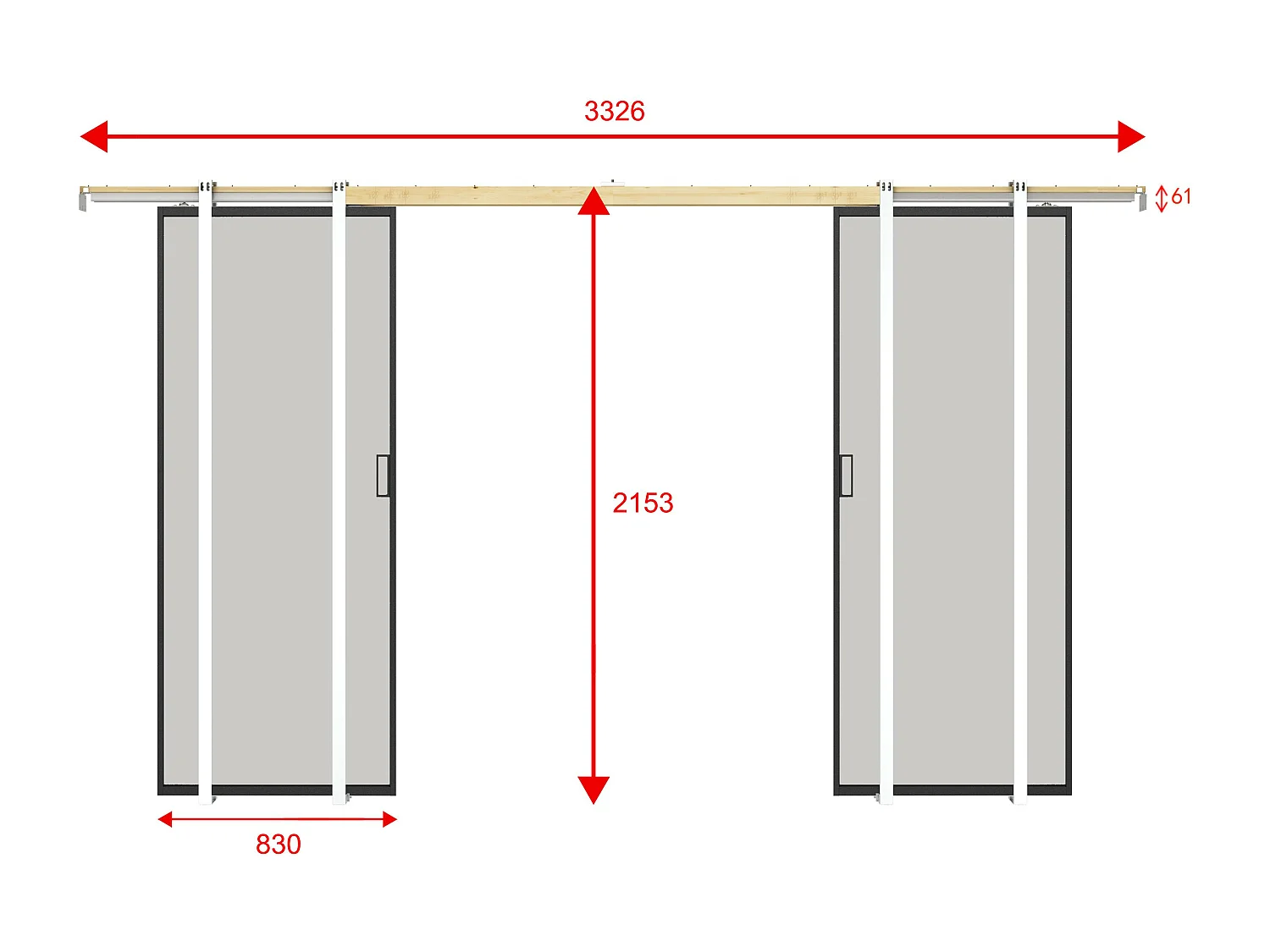Porte coulissante double avec système à galandage - aluminium et verre trempé dépoli - 2 x H205 x L83 cm - LINCI II