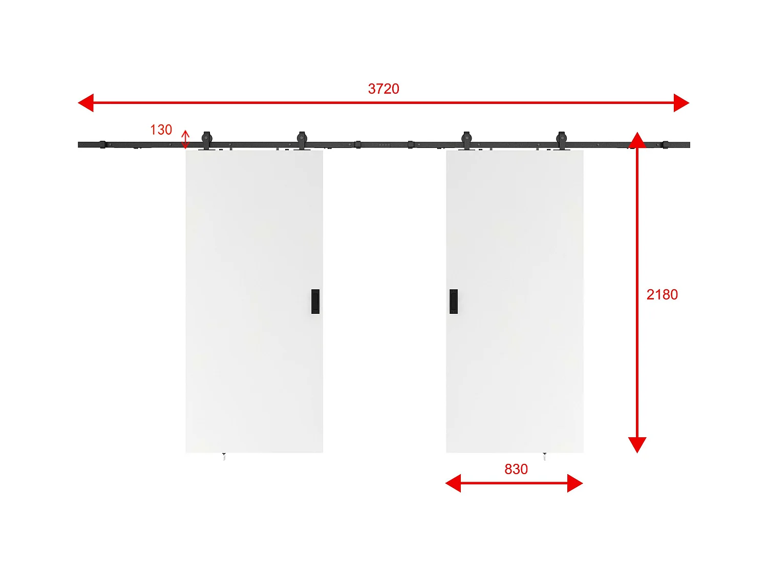 Doppel-Schiebetür mit Laufschienensystem - 2 x 205 x 83 cm - MDF + Kunststoff (PVC) - Weiß - VARIN II