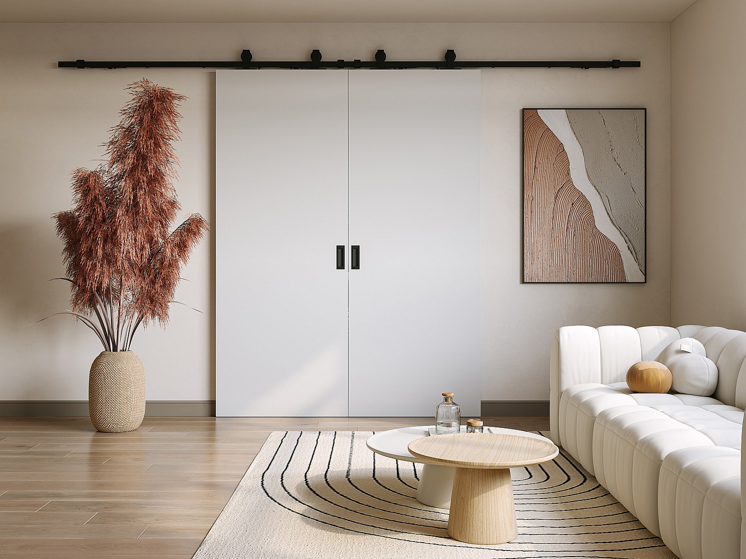 Vente-unique Doppel-Schiebetür Mit Laufschienensystem - 2 X 205 X 83 Cm - Mdf + Kunststoff (Pvc) - Weiß - Varin Ii
