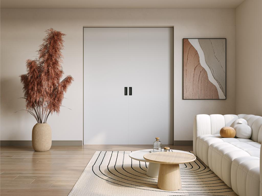 Porte coulissante double avec système à galandage - 2 x H205 x L83 cm - MDF + PVC Blanc - VARIN II