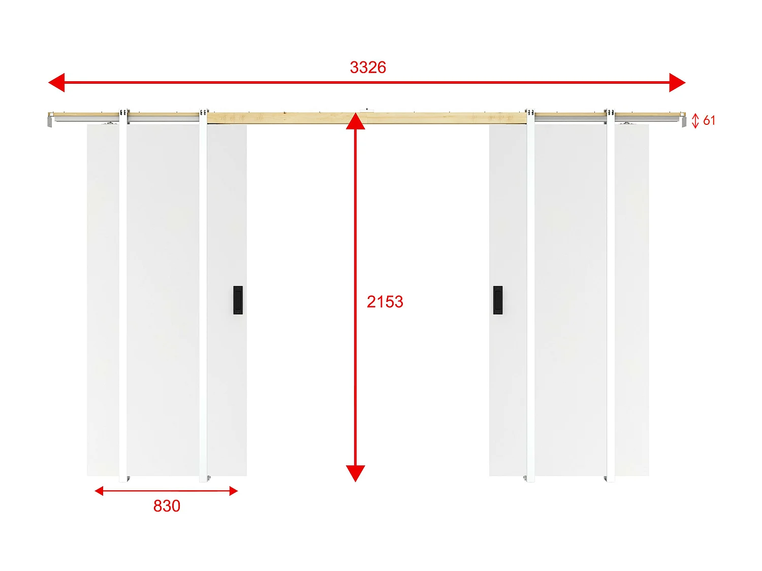 Doppel-Schiebetür mit Galandage-System - 2 x 205 x 83 cm - MDF + Kunststoff (PVC) - Weiß - VARIN II