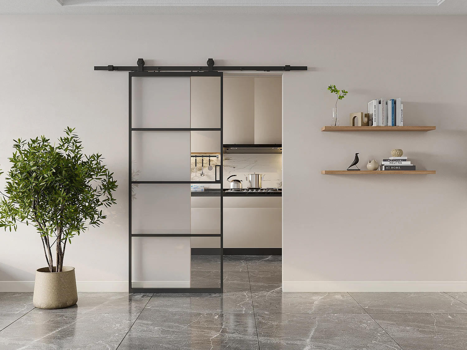 Porta scorrevole con sistema esterno muro H205 x L83 cm  Alluminio e Vetro temperato trasparente - SINCA II