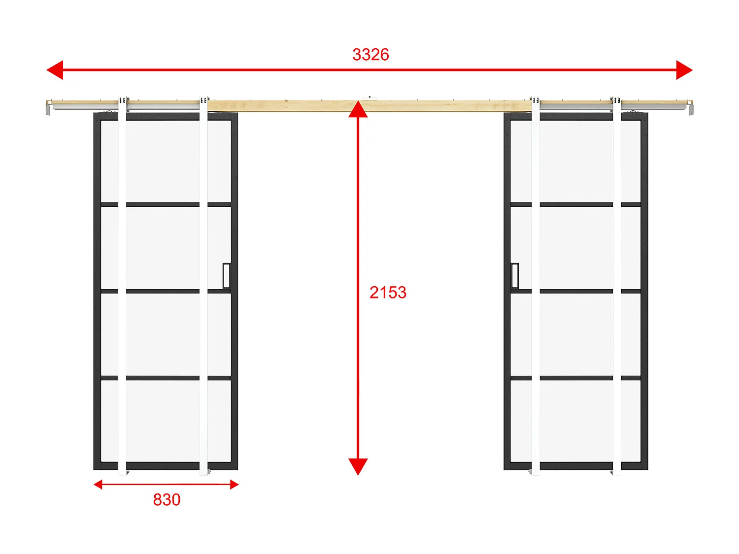 Porte coulissante double avec système en applique - aluminium et verre trempé transparent - 2 x H205 x L83 cm - SINCA II