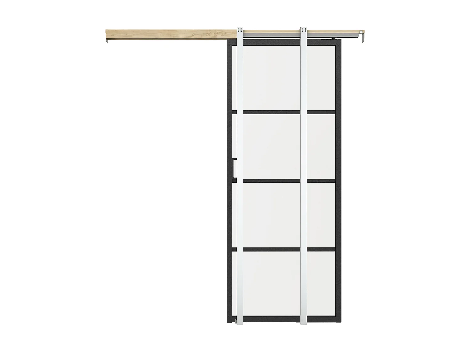 Porte coulissante avec système à galandage - aluminium et verre trempé transparent - H205 x L73 cm - SINCA II