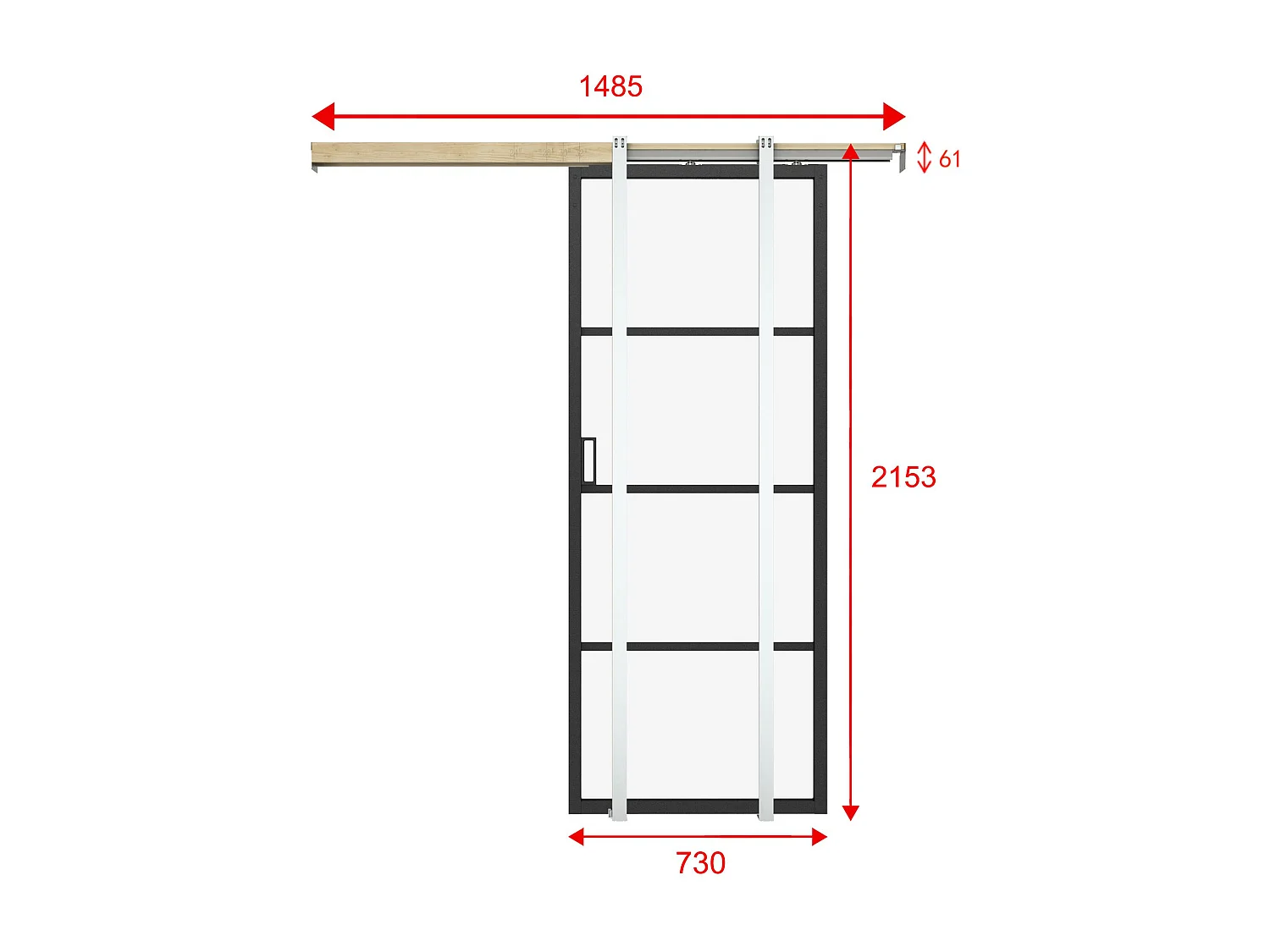 Porte coulissante avec système à galandage - aluminium et verre trempé transparent - H205 x L73 cm - SINCA II