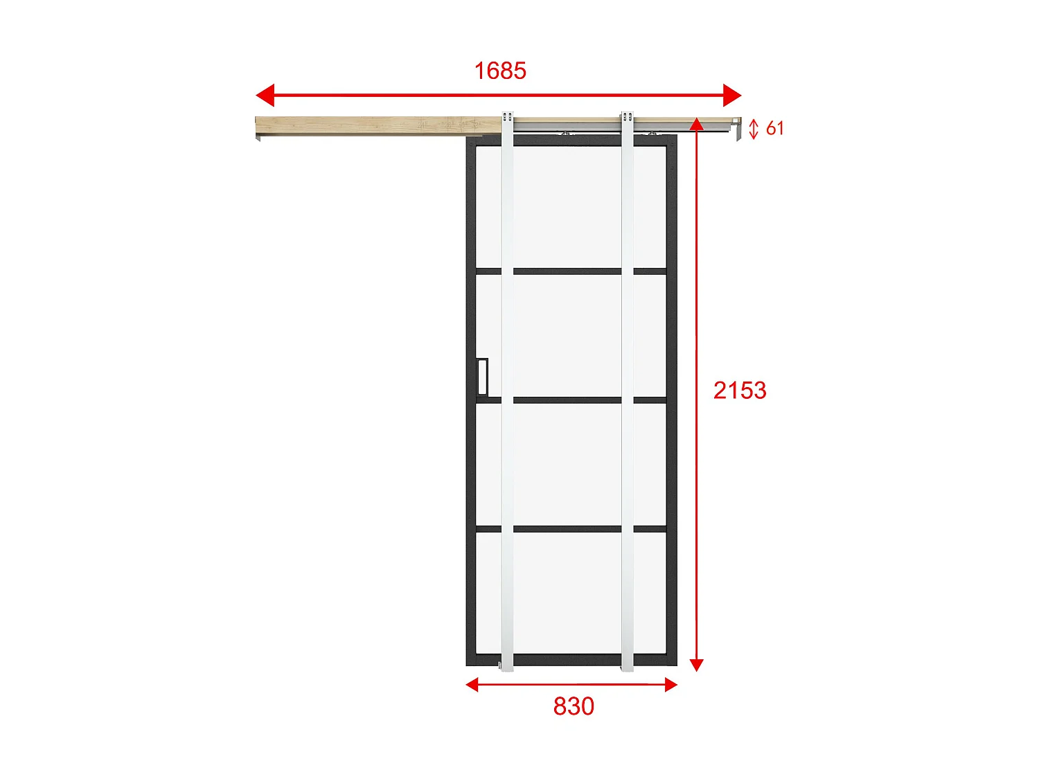 Porte coulissante avec système à galandage - aluminium et verre trempé transparent - H205 x L83 cm - SINCA II