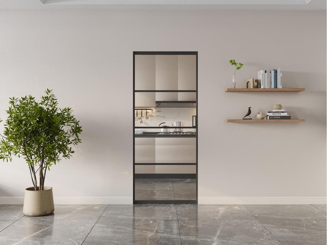 vente unique Porte coulissante avec système à galandage - aluminium et verre trempé transparent - H205 x L83 cm - SINCA II