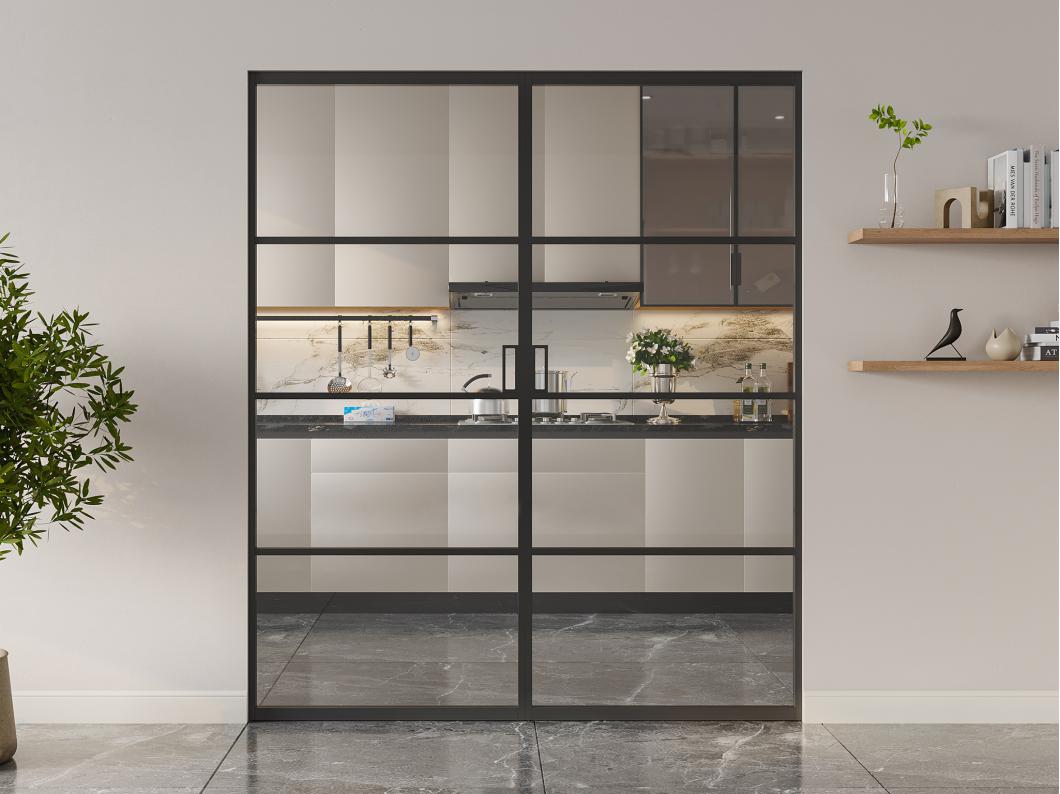 Porta scorrevole doppia con sistema a incasso 2xH205xL73cm  Alluminio e Vetro temperato trasparente - SINCA II