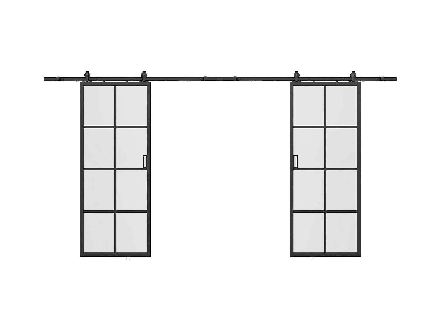 Porte coulissante double avec système en applique - aluminium et verre trempé dépoli - 2 x H205 x L73 cm - WILDEN II