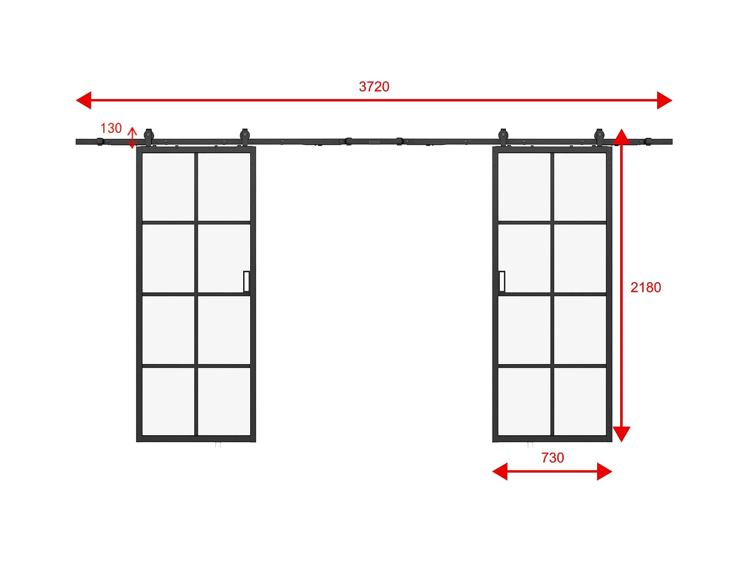 Porte coulissante double avec système en applique - aluminium et verre trempé dépoli - 2 x H205 x L73 cm - WILDEN II