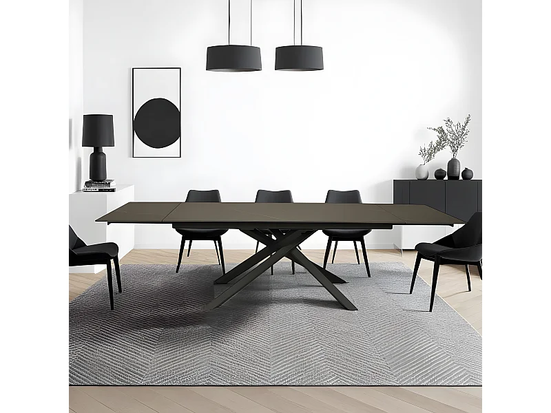 Table à manger extensible en pierre Osiris 280x90cm - Noir effet marbre - 12 personnes