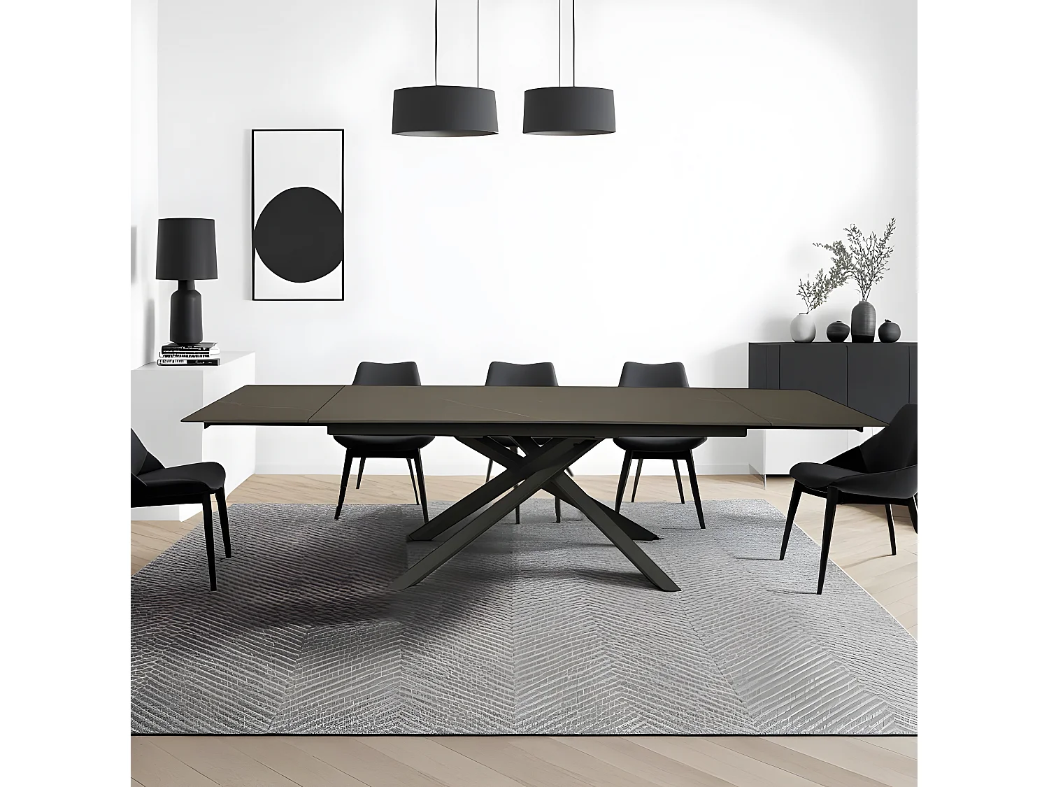 Table à manger extensible en pierre Osiris 280x90cm - Noir effet marbre - 12 personnes