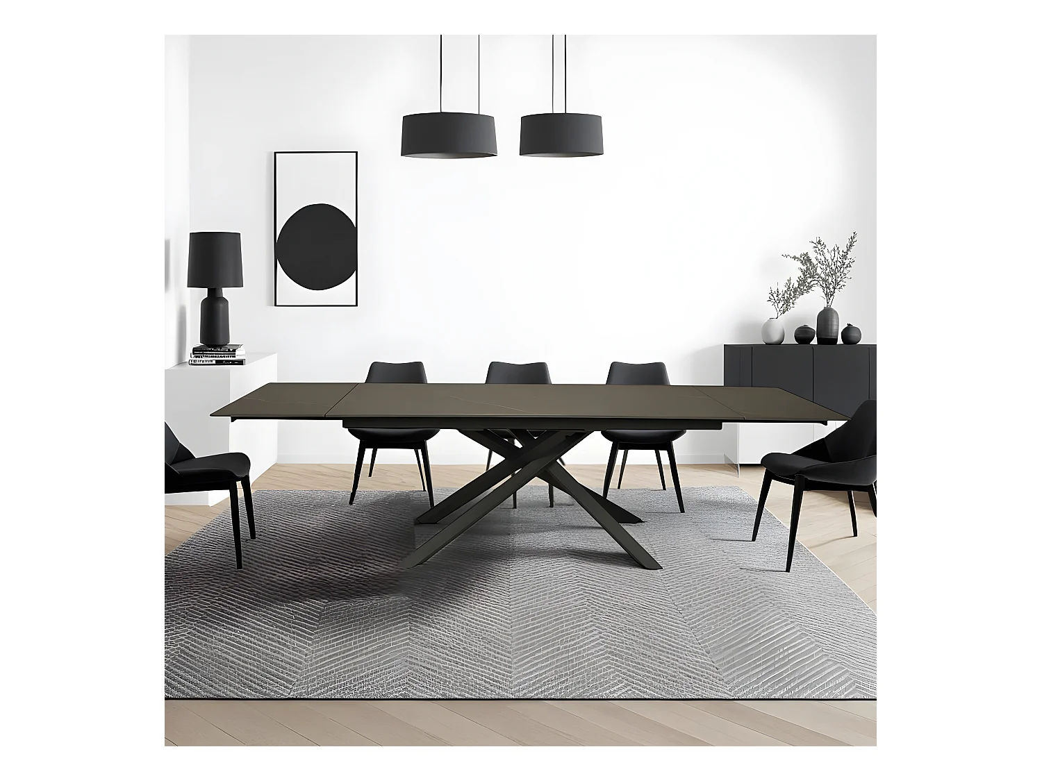 Table à manger extensible en pierre Osiris 280x90cm - Noir effet marbre - 12 personnes