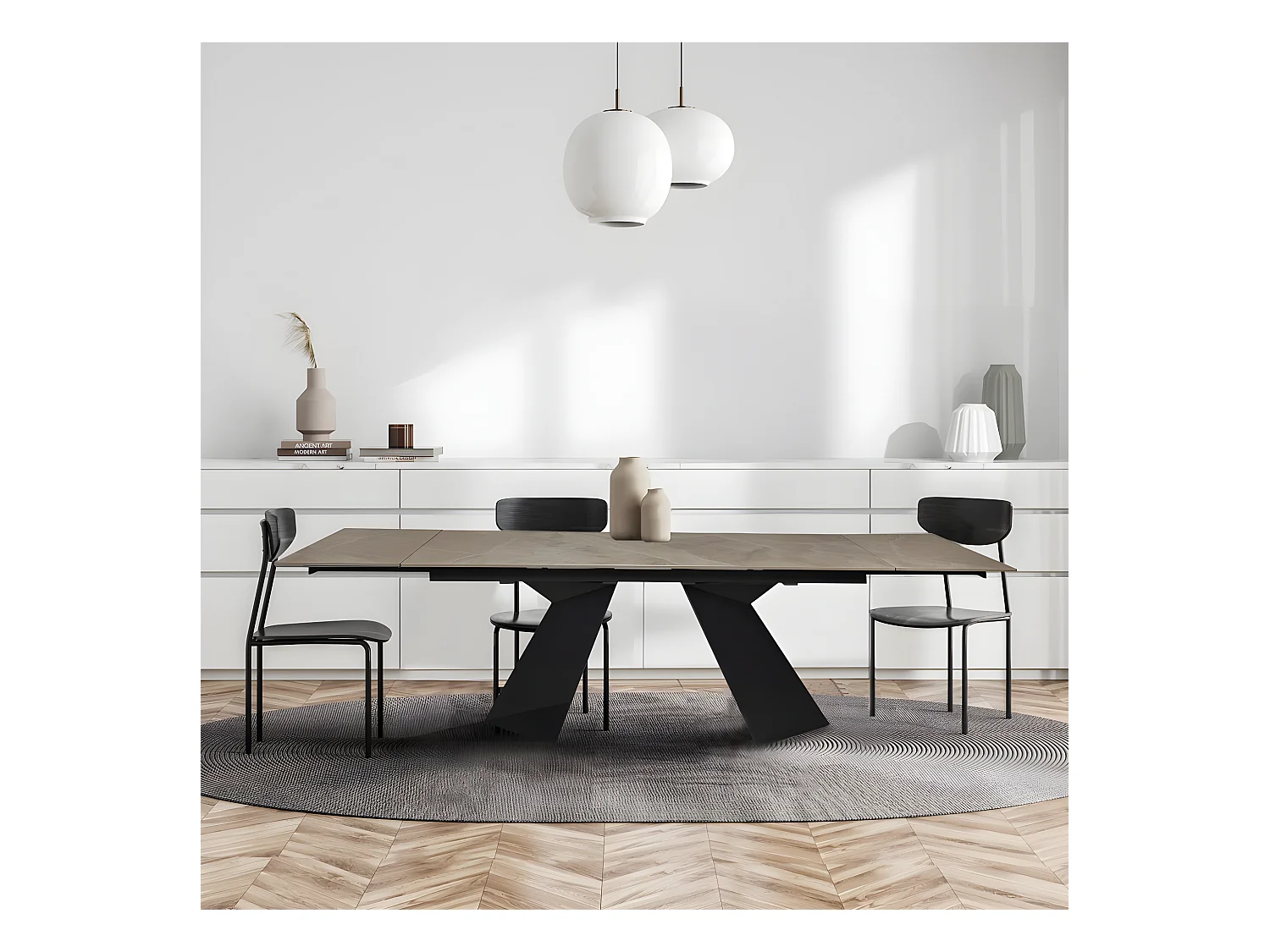 Table à manger extensible en pierre PALACIO 160x90cm + 2 allonges de 40cm - 10 personnes / Gris effet marbre