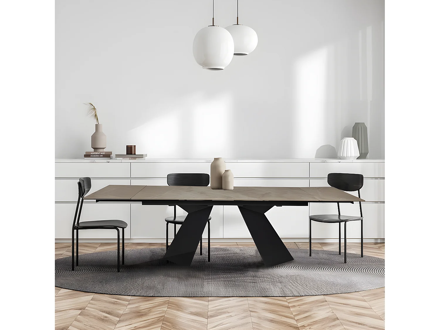 Table à manger extensible en pierre PALACIO 160x90cm + 2 allonges de 40cm - 10 personnes / Gris effet marbre